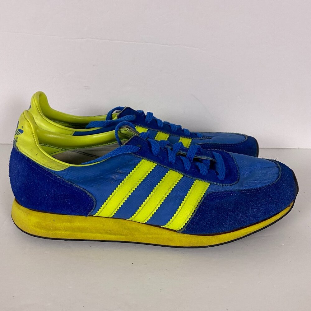 Vintage 70s 80s Adidas TRX Running Shoes Trainers Size 7.5 Blue Yellow Taiwan